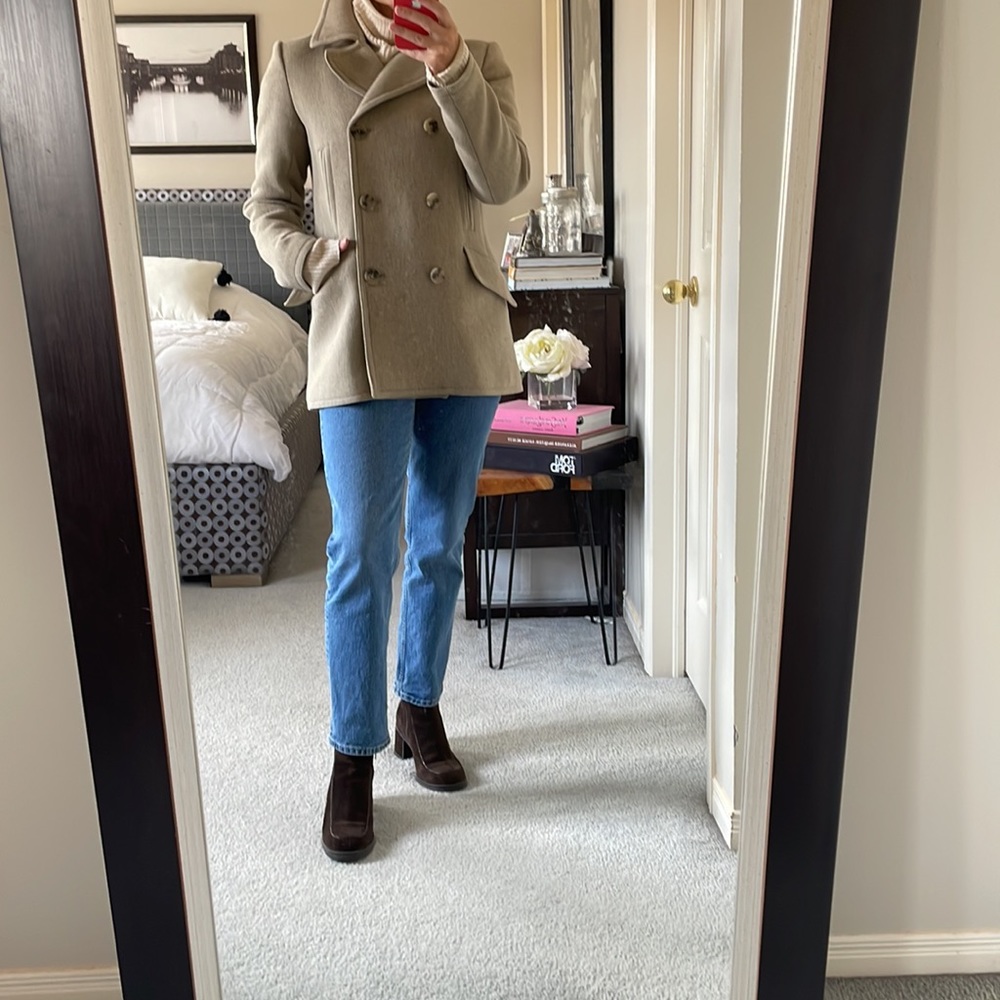 Theory Women's Light Gray Wool Blend Double-Breasted Pea Coat - Picture 2 of 15